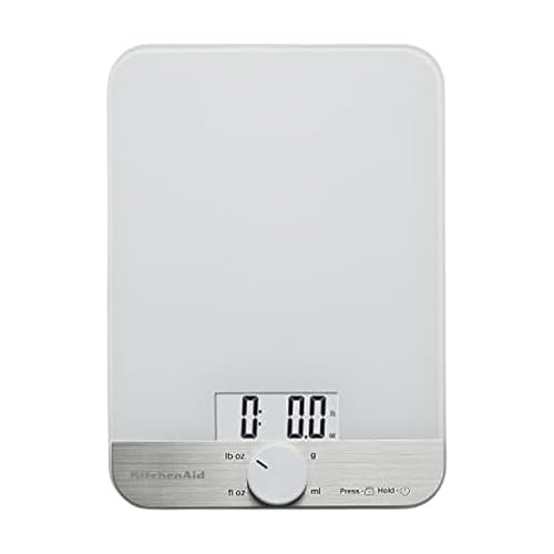 KitchenAid KQ908 Glass Surface 11 Pound Capacity Digital Kitchen and Food Scale, White - color: White, size: 11 lb