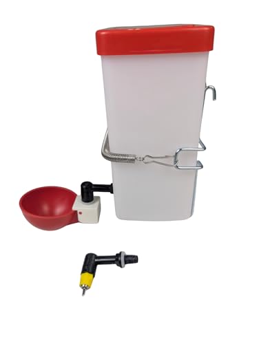 Hen's Choice™ 1L (32 oz) Drinker W/Cup, Nipple, & Wire Bracket for Poultry & Small Animals, Chick Waterer, Red - color: Red/White