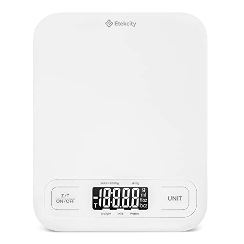 Etekcity Food Kitchen Scale, Digital Grams and Ounces, Large | Tare function, ideal for baking, weight loss, keto, meal prep, packages, liquids and jewelry, White - color: Clean White