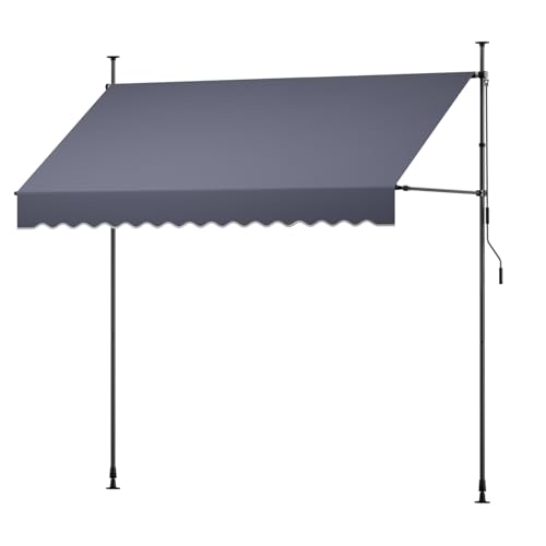 VEVOR Manual Retractable Awning, 118" x 59" Outdoor Patio Awnings Sunshade Shelter with 43"-59" Retractable Side Bar, No Drill Height Adjustable, Crank Handle for Backyard, Balcony, Dark Gray - size: 118x59 in