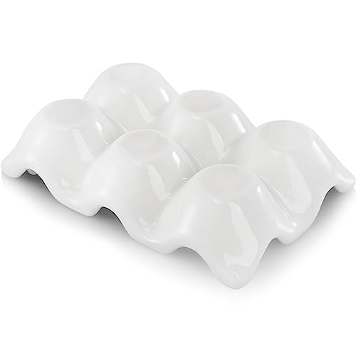 4 Pack 24 Cups Egg Tray Holders, Porcelain Egg Container for Countertop Fridge, Ceramic Eggs Keeper Storage Organizer, Tiny Egg Dispenser Serving Dish Serveware for Display, Kitchen, White