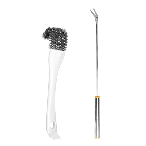 2Pcs Bird Cage Cleaner Brush Kit,Birdcage Cleaning Brush with Long Handle,Bird Cage Accessories Stainless Steel Cleaning Fork Cleaner for Small Animal Cages - color: Set C