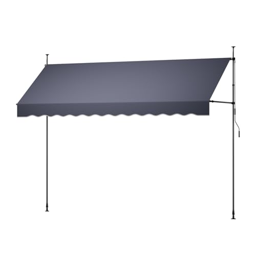 VEVOR Manual Retractable Awning, 138" x 59" Outdoor Patio Awnings Sunshade Shelter with 43"-59" Retractable Side Bar, No Drill Height Adjustable, Crank Handle for Backyard, Balcony, Dark Gray - size: 138x59 in