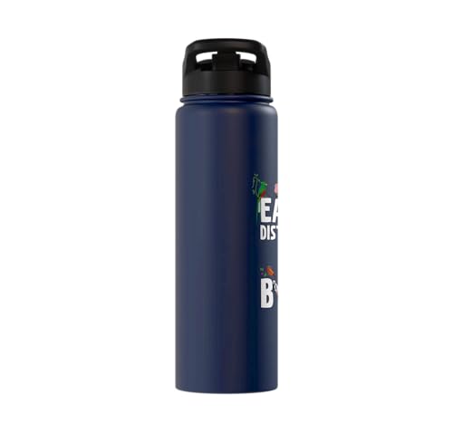 Easily Distracted By Birds Funny Bird Watcher & Birdwatching Stainless Steel Insulated Water Bottle - color: Navy Blue