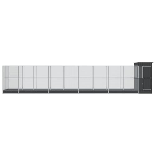 Galvanized Steel Aviary with Extension Silver | Outdoor Bird Cage, Lockable Door, Steel Mesh Grid, Suitable for Parrots Rabbits Chickens - size: 408.3" x 79.9" x 85"