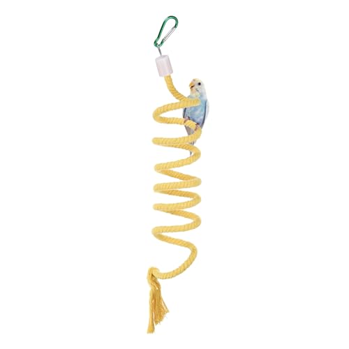 Bird Rope Perch Swing, Spiral Rope Perch Standing Pole Accessory Climbing Swing Paw Grinding 59 Inch, (Yellow) Intended for Parrot/Parakeet/Budgies/Cockatiels/Lovebirds - color: Yellow, size: 59 Inch