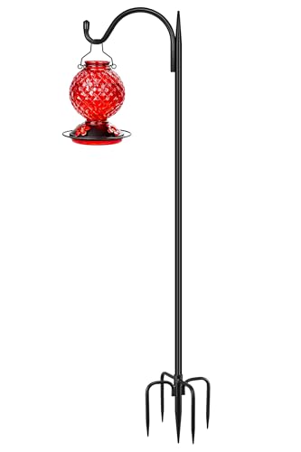 Gtongoko 63 Inch Shepherds Hooks for Outdoor with 5 Prongs Base, Adjustable Bird Feeder Pole Garden Hooks for Hanging Lanterns, Plants Baskets, Hummingbird Feeders, 1 Pack - size: 63 Inch without Baffle