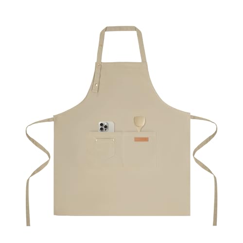 Tosewever Art Aprons for Women Painting Pottery Baking, Mens Buckle Straps Kitchen Apron with Pockets for Chef Cooking - color: Beige