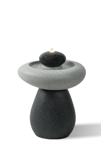 24.02" H Outdoor Water Fountain Made with Eco-Friendly Recyclable Materials, Polyethylene Rock Waterfall Outdoor Fountain, Garden Decor with LED Light & Pump for Patio, Backyard - size: 24.02"