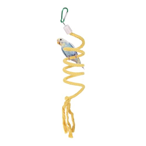 Bird Rope Perch Swing, Spiral Rope Perch Standing Pole Accessory Climbing Swing Paw Grinding 39 Inch, (Yellow) Intended for Parrot/Parakeet/Budgies/Cockatiels/Lovebirds - color: Yellow, size: 39 Inch
