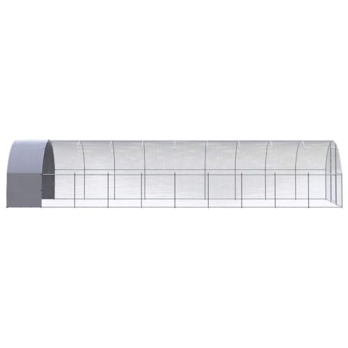 Walk-in Metal Chicken Coop, 9.8 x 9.8 x 6.6 FT Large Outdoor Poultry Cage and Run Pen with Protective Shade Cover, Galvanized Steel Hen House for Backyard Garden - color: Silver-J