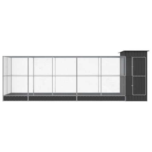 Galvanised Steel Aviary with Extension 245.3x79.9x85 Inch | Lockable Door, Steel Mesh Grid, Ample Activity Room, Suitable for Birds Rabbits Ducks - size: 245.3" x 79.9" x 85"