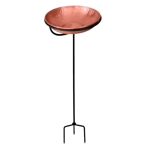 Monarch Abode Standing Bird Bath & Bird Feeder for Outdoors – Pure Copper Hand Hammered Birds Bath Bowl w/ 34-inch Detachable Iron Stand, Wild Birdfeeder and Birdbath for Outside Garden Backyard - style: Standing Bird Bath