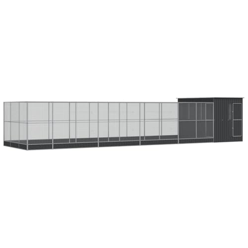 Galvanized Steel Aviary with Extension Silver 440 Inch | Sturdy Steel Mesh, Lockable Door, Suitable for Birds, Rabbits, Ducks, Chickens - size: 440.2" x 119.3" x 85"