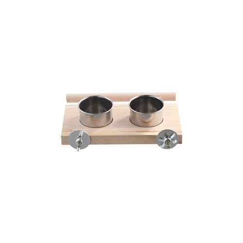 Bird Feeding Dish Cups, Wooden Perch Stand Hanging Feeder Bowls Bird Food Cups with Clamp Holder for Parakeets Conures Cockatiels Budgie(S) - size: S