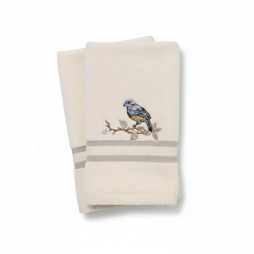 Avanti Linens – Fingertip Towel Set, 100% Cotton Velour Bathroom Towels with Embroidered Bird & Floral Design, Absorbent Terry Reverse, Home Decor, Set of 2 (Love Nest Collection)