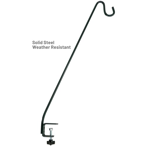 More Birds Deck Hook, 13in Steel Bird Feeder Hanger for Outdoors | Clamp-On Hanging Hook for Feeder or Planter, 11lb Weight Limit, Fits Up to 2in Thick Deck Railings, Weather-Resistant Finish