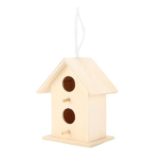 Wooden Birdhouse, 2PCS Wooden Hanging Bird House with Two Holes for Outside | Nest Box Unfinished Bird Houses Hanging Wooden Birdhouse Wooden Bird Houses to Paint for Small Bird (#a)