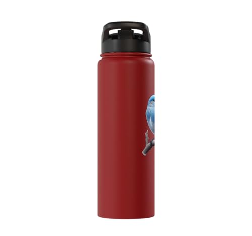 Bird Series. Mountain Bluebird. Stainless Steel Insulated Water Bottle - color: Red