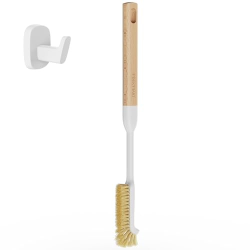Cleaning Brush, Diveotree Hard Bristle Brush for Deep Cleaning Grout, Sink, Cup, Teapot, Bottle, Blender, Multi-Purpose Brush wih Long Handle for Kitchen (White) - color: White