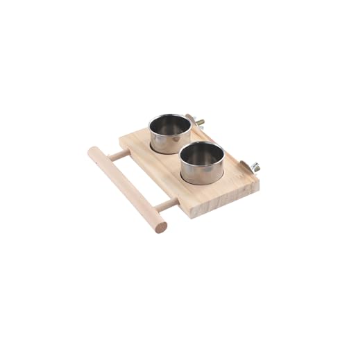 Bird Feeding Dish Cups, Wooden Perch Stand Hanging Feeder Bowls Bird Food Cups with Clamp Holder for Parakeets Conures Cockatiels Budgie(S) - size: S