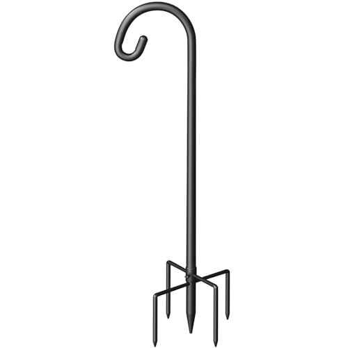 Shepherd Hook for Outdoor, Heavy Duty Bird Feeder Pole with 5 Prong Base, Adjustable Height Bird Feeder Stand Ideal for Hanging Bird Feeders, Plant, and Garden Decorations - size: 108 Inch