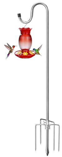 COCONUT 78 Inch Shepherds Hook for Bird Feeder, 5/8 Inch Width Heavy Duty Adjustable Outdoor Shepherd Hooks with 5-Prong Base for Lanterns Planting Hanger Weddings Decor, Silver - color: Silver, size: 78 inch