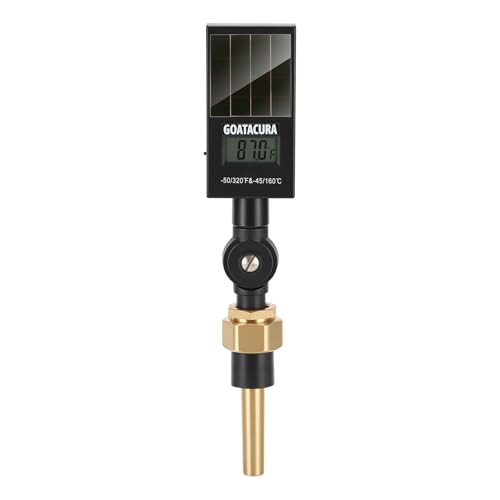 Solar Digital Thermometer, Industrial Thermometer, Brass Thermowell, 3/4" NPT Lower Mount, 3.5" Stem, -50-320 Deg F/-45-160 Deg C, 1% Accuracy