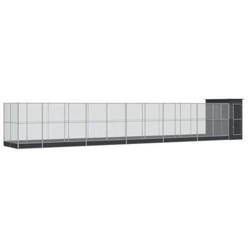 Steel Aviary with Extension, Silver, 489.8x79.9x85 in | Galvanized Steel Frame, Lockable Door, Steel Mesh Grid, Suitable for Birds Rabbits Chickens - size: 489.8" x 79.9" x 85"