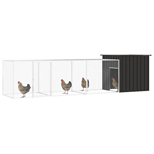 Chicken Cage Anthracite 35.8x157.5x39.4 in Galvanized Steel Large Poultry Coop with Expandable Run Secure Lock Ventilated Outdoor Hen House for Backyard Farm - color: Anthracite-A
