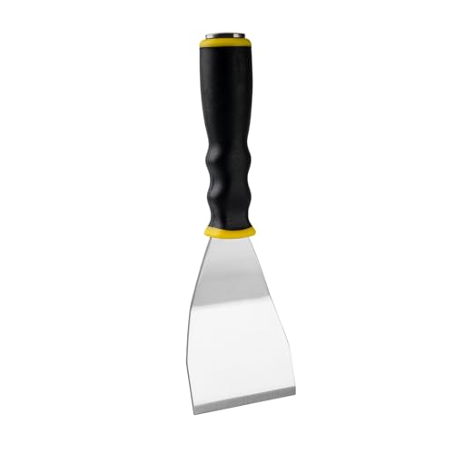 Mister Rui 3" Heavy Duty Bent Scraper, Hammer End with Pole Socket | 3" stainless bent scraper, curved blade. Anti-slip rubber handle. Hammer end fits pole. For paint removal & floor cleaning - color: Yellow