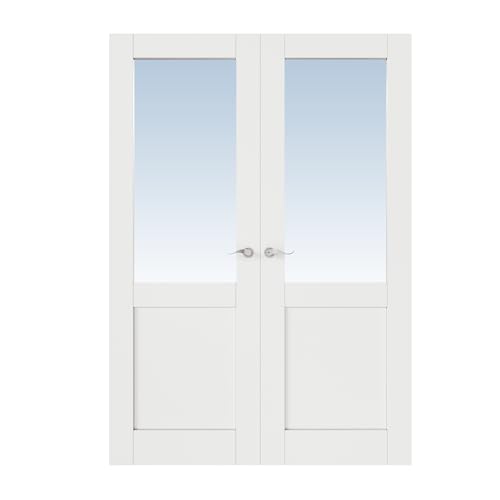 48x80 Interior French Door,Half Clear Glass Doors,Living Room Doors | Satin Nickel Hardware-Privacy Door Lever w/ Lock, Latch&Hinges, Solid Core,Tempered Glass,No PreDrill,Jamb Assembly Required - color: Half Lite, Silver Hinges, size: 48x80 for 50x82 ope