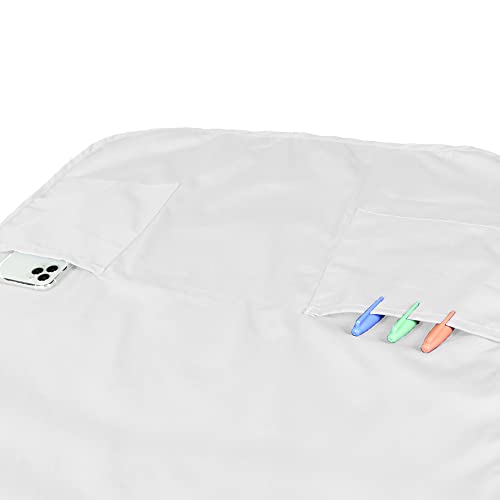 DALIX Apron Commercial Restaurant Home Bib Spun Poly Cotton Kitchen Aprons (2 Pockets) in White - color: White