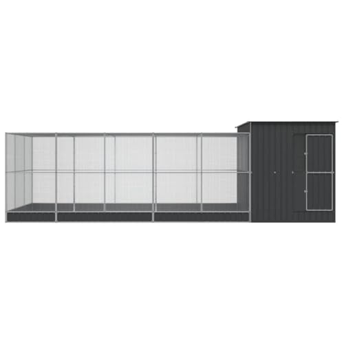 Galvanised Steel Aviary with Extension 277.2x119.3x85 in | Walk in Bird Cage, Large Outdoor Use, Lockable Door, Steel Mesh Grid for Safety - size: 277.2" x 119.3" x 85"