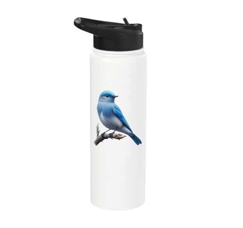 Bird Series. Mountain Bluebird. Stainless Steel Insulated Water Bottle - color: White