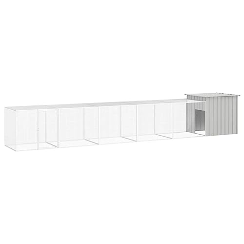 Chicken Cage Grey Galvanized Steel Large 35.8x236.2x39.4 in Rectangular Outdoor Poultry Habitat Supplies Durable Hen House with Expandable Run for Backyard Garden - color: Grey-C