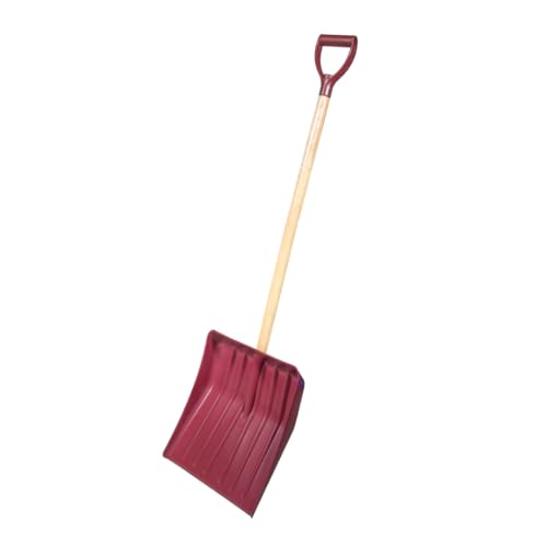 Farm-TUFF Heavy Duty Multi-Purpose Shovel - Snow, Barn, Grain, Industrial Use - Large Non-Stick Blade & Ash Hardwood D-Grip Handle - Durable & Lightweight Utility Scoop - Red, 15.5in