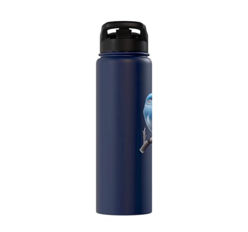 Bird Series. Mountain Bluebird. Stainless Steel Insulated Water Bottle - color: Navy Blue