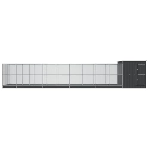 Galvanized Steel Aviary with Extension Silver 440 Inch | Sturdy Steel Mesh, Lockable Door, Suitable for Birds, Rabbits, Ducks, Chickens - size: 440.2" x 119.3" x 85"