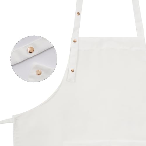 Tosewever Art Aprons for Women Painting Pottery Baking, Mens Buckle Straps Kitchen Apron with Pockets for Chef Cooking - color: White