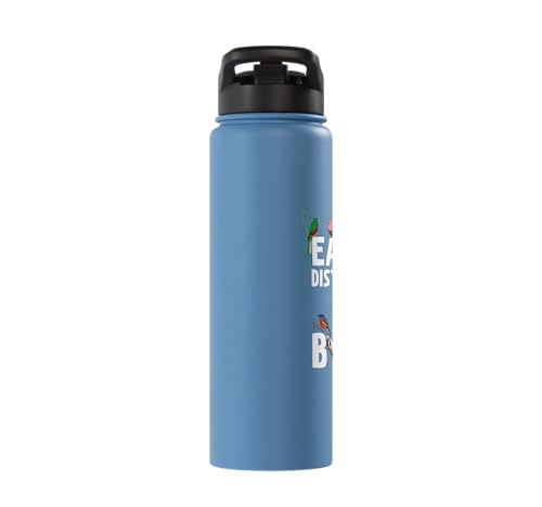 Easily Distracted By Birds Funny Bird Watcher & Birdwatching Stainless Steel Insulated Water Bottle - color: Light Blue