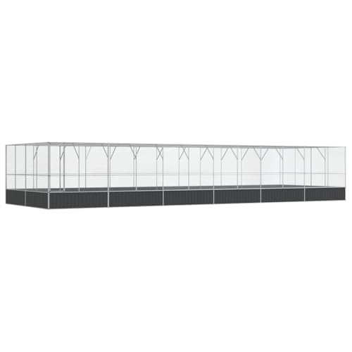 Large Outdoor Bird Aviary with Extension, Galvanized Steel Walk-in Cage for Parrots and Budgies, Massive Flight Pen for Chickens, 490.6 x 163 x 83.5 Inches, Silver - color: Silver-J