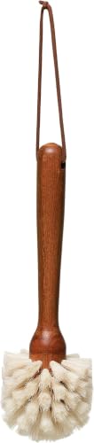 Beech Wood Dish Brush w Leather Strap, Dark Brown, (Pack of 12) - size: Pack of 12
