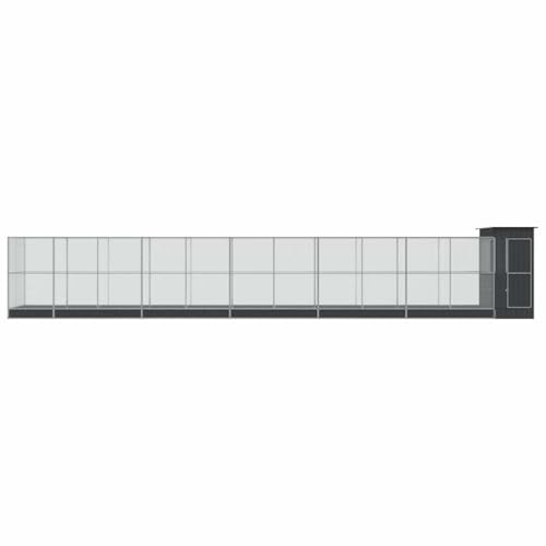 Steel Aviary with Extension, Silver, 489.8x79.9x85 in | Galvanized Steel Frame, Lockable Door, Steel Mesh Grid, Suitable for Birds Rabbits Chickens - size: 489.8" x 79.9" x 85"