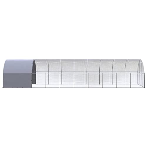 Galvanized Steel Chicken Coop 9.8x32.8x6.6 ft Large Outdoor Enclosure for Hens Ducks with Polyethylene Roof - size: 9.8' x 32.8' x 6.6'