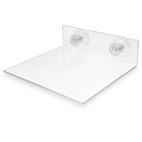 HANABASS Suction Cup Bird Perch Platform for Window and Shower, Acrylic Clear Flat Parrot Stand for Parakeet Cockatiel Macaw, Portable Wall Mounted Accessory