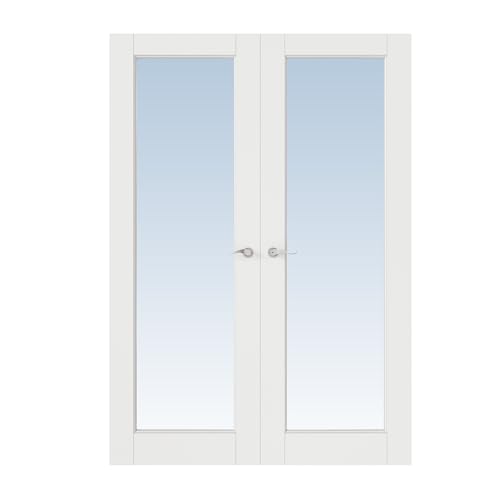 48x80 Interior French Door,1-Lite Clear Glass Doors,Living Room Doors | Satin Nickel Hardware-Privacy Door Lever w/ Lock, Latch&Hinges, Solid Core,Tempered Glass,No PreDrill,Jamb Assembly Required - color: Full Lite, Silver Hinges, size: 48x80 for 50x82 o