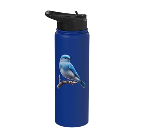 Bird Series. Mountain Bluebird. Stainless Steel Insulated Water Bottle - color: Royal Blue