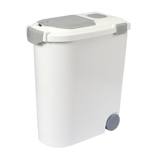 Ashfield & Harkness Airtight Pet Food Storage Container, Holds 30 Lbs | BPA-free HDPE, silicone airtight seal, scoop included, slim white/grey design, 17.5"x9.5"x20", for dog, cat & bird food - color: White, size: 30 lbs