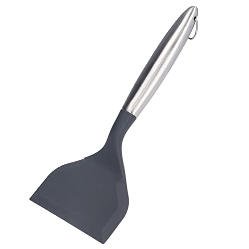 Wide Mouth Frying Spatula, Professional Stainless Steel Silicone Kitchen Cooking Spatula with Hook Design for Non Stick Pans and Easy Storage - color: Gray(304#)